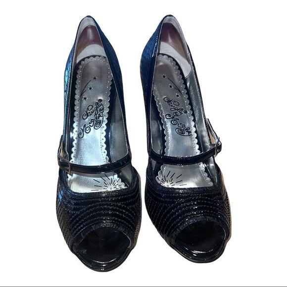 Sexy Naughty Monkey Open Toe 5” Stilettos black faux snake - Picture 2 of 11